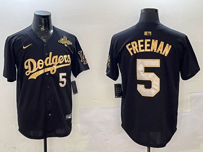 Men Los Angeles Dodgers 5 Freeman Black Gold Game 2025 Nike MLB Jersey style 02253